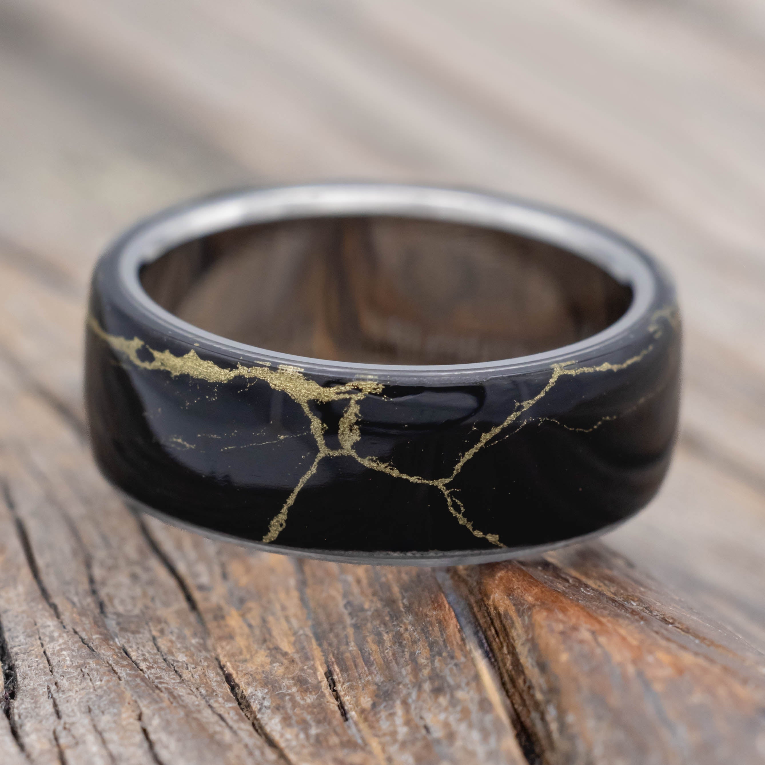 "HAVEN" - BLACK & GOLD MATRIX TRUSTONE WEDDING BAND-Staghead Designs