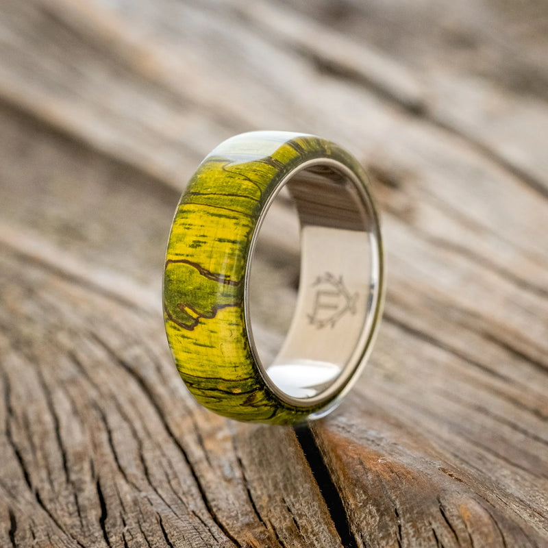 "HAVEN" - GREEN SPALTED MAPLE WEDDING RING - TITANIUM - SIZE 9 1/2-1