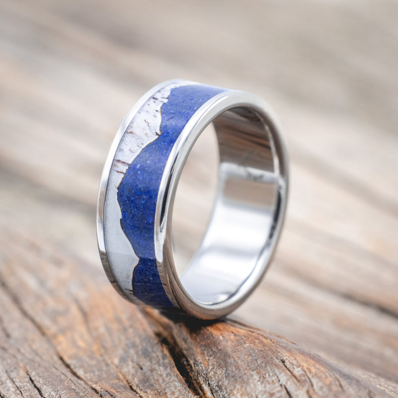 "HELIOS" - ANTLER & LAPIS LAZULI WEDDING BAND-Staghead Designs