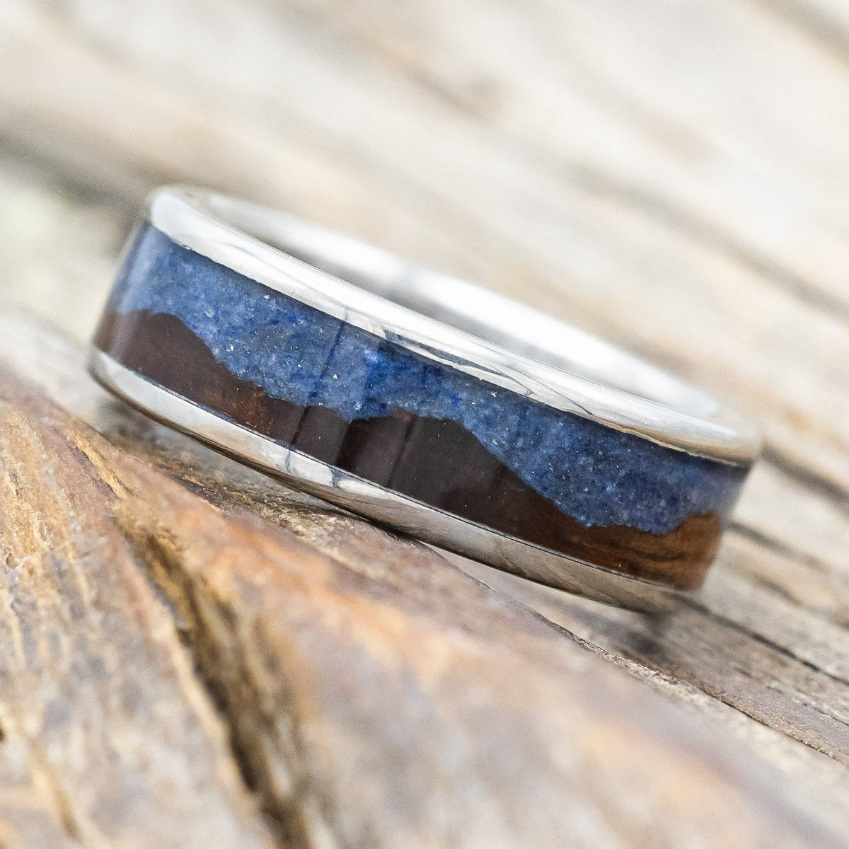 "HELIOS" - KOA WOOD & LAPIS LAZULI WEDDING BAND-Staghead Designs