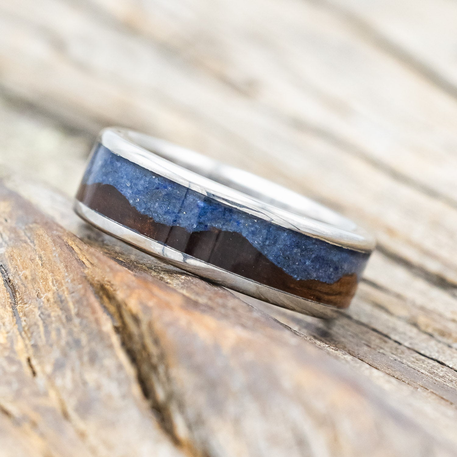 "HELIOS" - KOA WOOD & LAPIS LAZULI WEDDING BAND-Staghead Designs