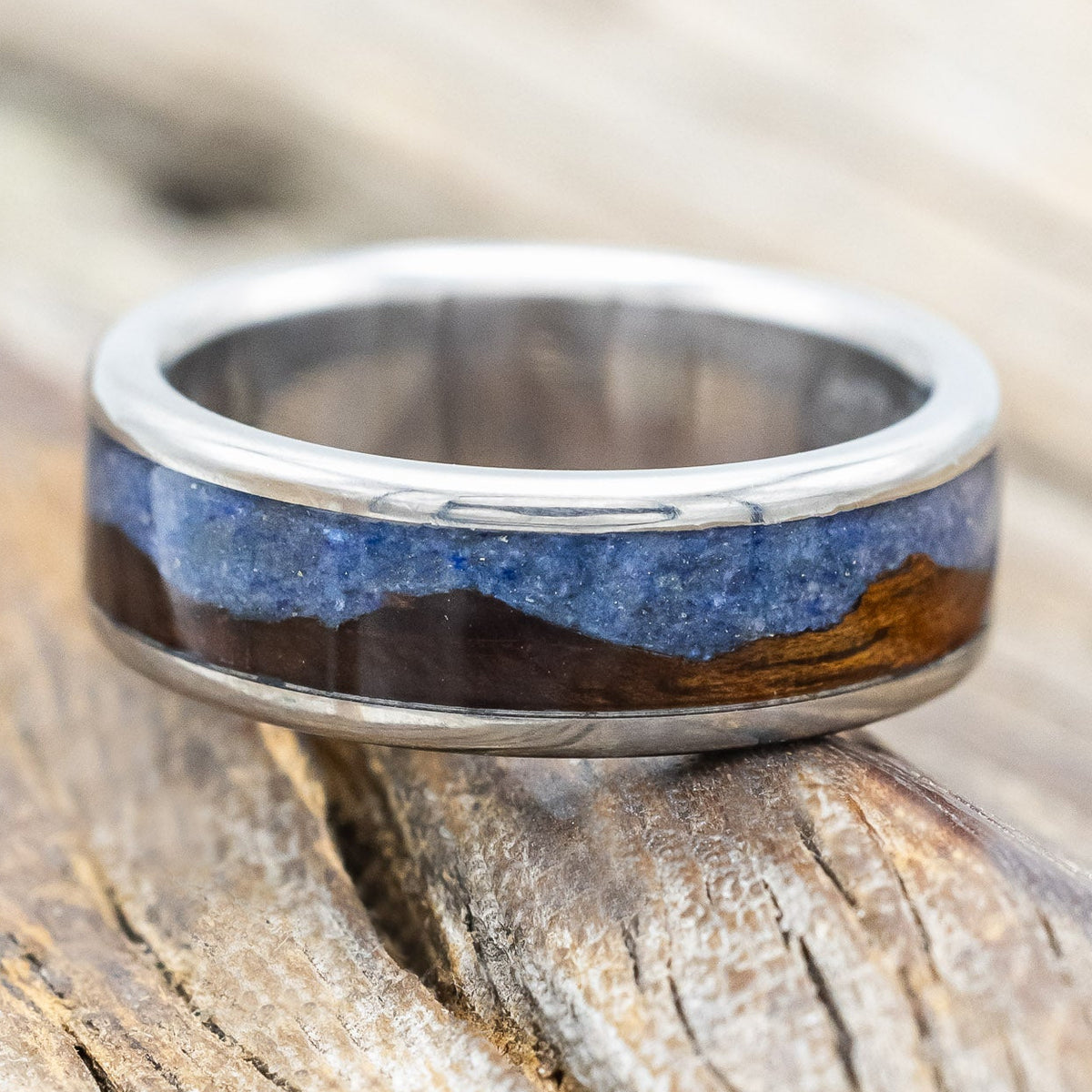 "HELIOS" - KOA WOOD & LAPIS LAZULI WEDDING BAND-Staghead Designs