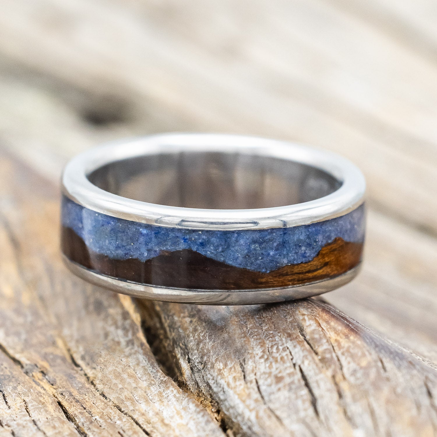 "HELIOS" - KOA WOOD & LAPIS LAZULI WEDDING BAND-Staghead Designs