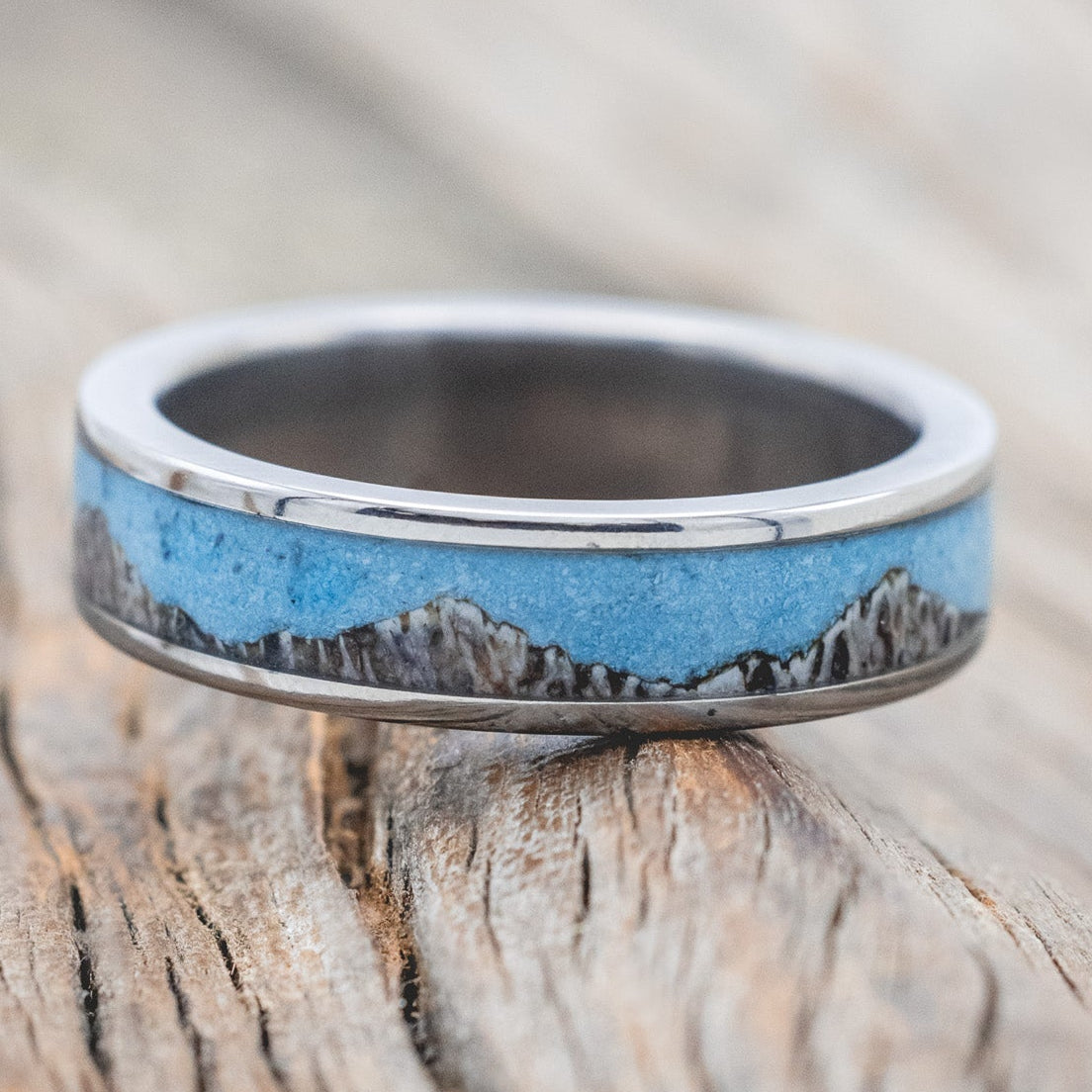 "HELIOS" - TURQUOISE & ANTLER WEDDING BAND-Staghead Designs