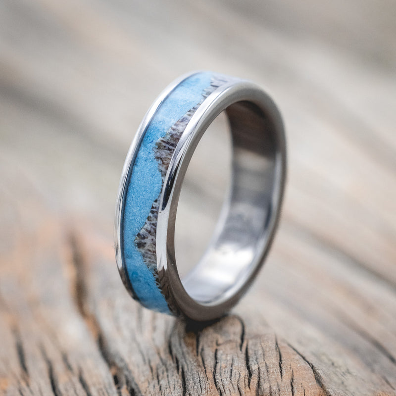 "HELIOS" - TURQUOISE & ANTLER WEDDING BAND-Staghead Designs