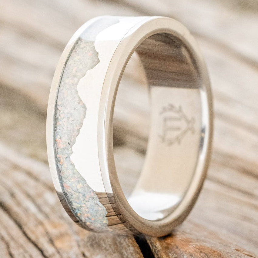 "HELIOS" - FIRE & ICE OPAL WITH SILVER MOUNTAIN RANGE WEDDING RING-2