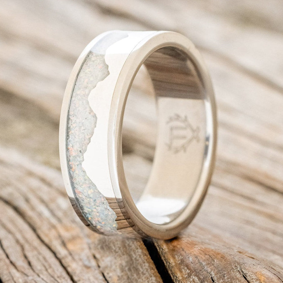 Matching Set Of "Zella" Opal & "Helios" Fire & Ice Opal Inlay Wedding Rings-Staghead Designs