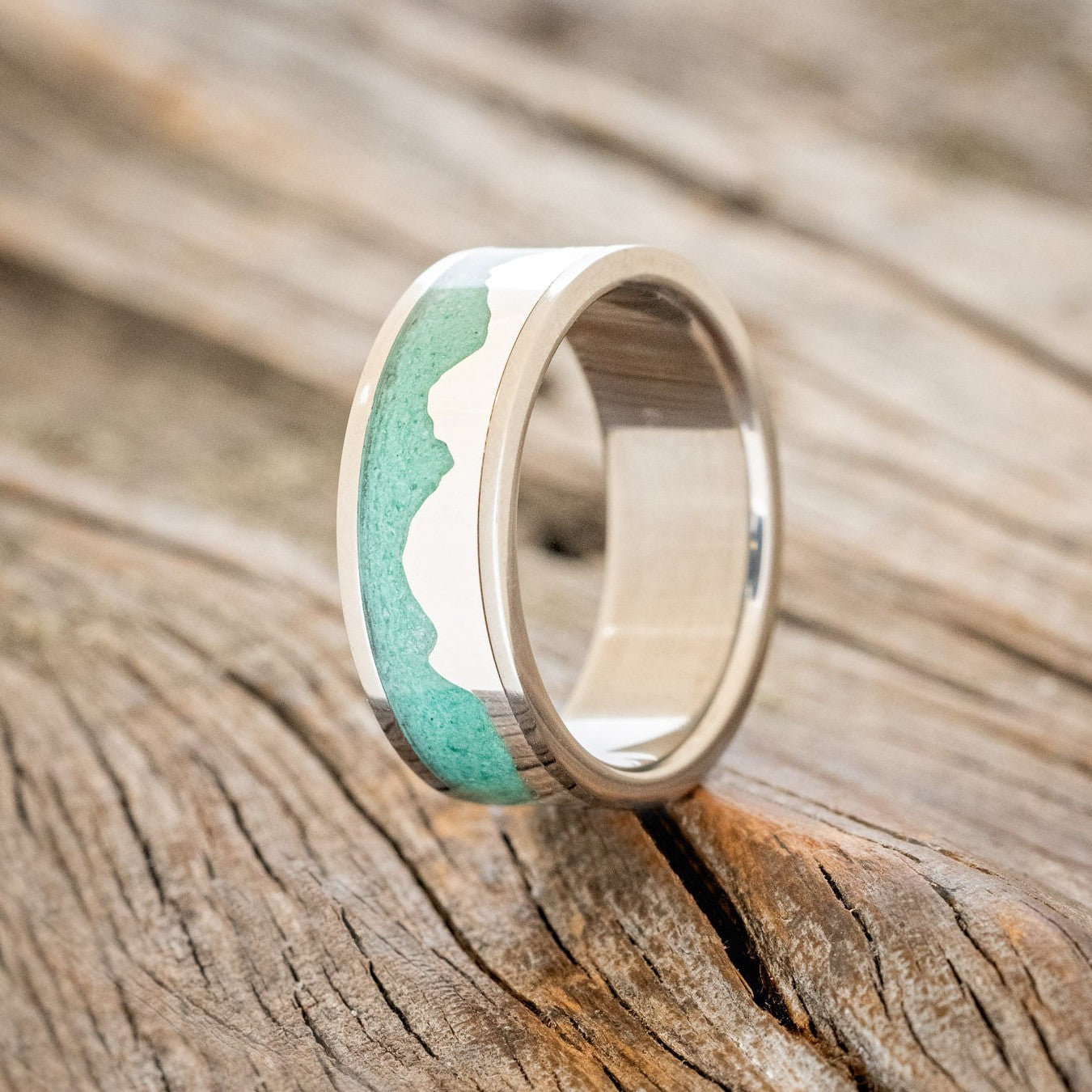 "HELIOS" - MALACHITE WITH SILVER MOUNTAIN RANGE WEDDING BAND-2
