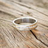 "HOLLIS" - ANTLER & 14K YELLOW GOLD INLAYS WEDDING RING WITH HAMMERED BAND - TITANIUM (6MM) - SIZE 13 1/2-3