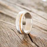 "CASTOR" - ANTLER & WHISKEY BARREL OAK WEDDING RING WITH A HAMMERED FINISH - READY TO SHIP-1