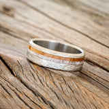 "CASTOR" - ANTLER & WHISKEY BARREL OAK WEDDING RING WITH A HAMMERED FINISH - READY TO SHIP-2