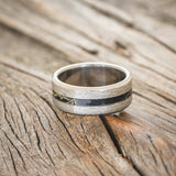 "NIRVANA" - CENTERED BLACK & GOLD MATRIX TRUSTONE INLAY WEDDING BAND WITH HAMMERED FINISH-3