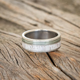 "RAPTOR" - ANTLER & FISHING LINE WEDDING RING FEATURING A HAMMERED BAND-3