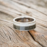 "RAPTOR" -DIAMOND DUST & PYRITE WOOD WEDDING BAND WITH A HAMMERED FINISH-3