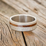 "VERTIGO" - IRONWOOD WEDDING BAND WITH HAMMERED FINISH - TITANIUM - SIZE 8-2