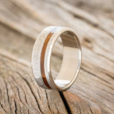 "VERTIGO" - IRONWOOD WEDDING BAND WITH HAMMERED FINISH - TITANIUM - SIZE 8-3