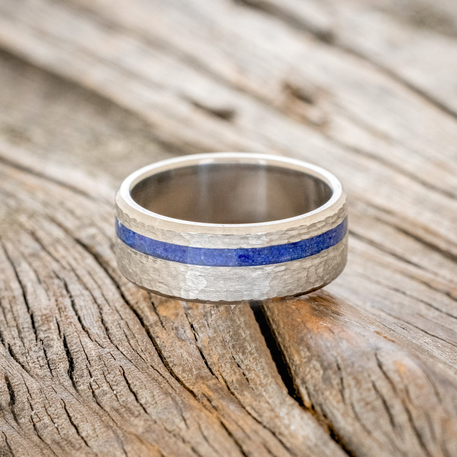 "VERTIGO" - HAMMERED LAPIS LAZULI WEDDING BAND-3
