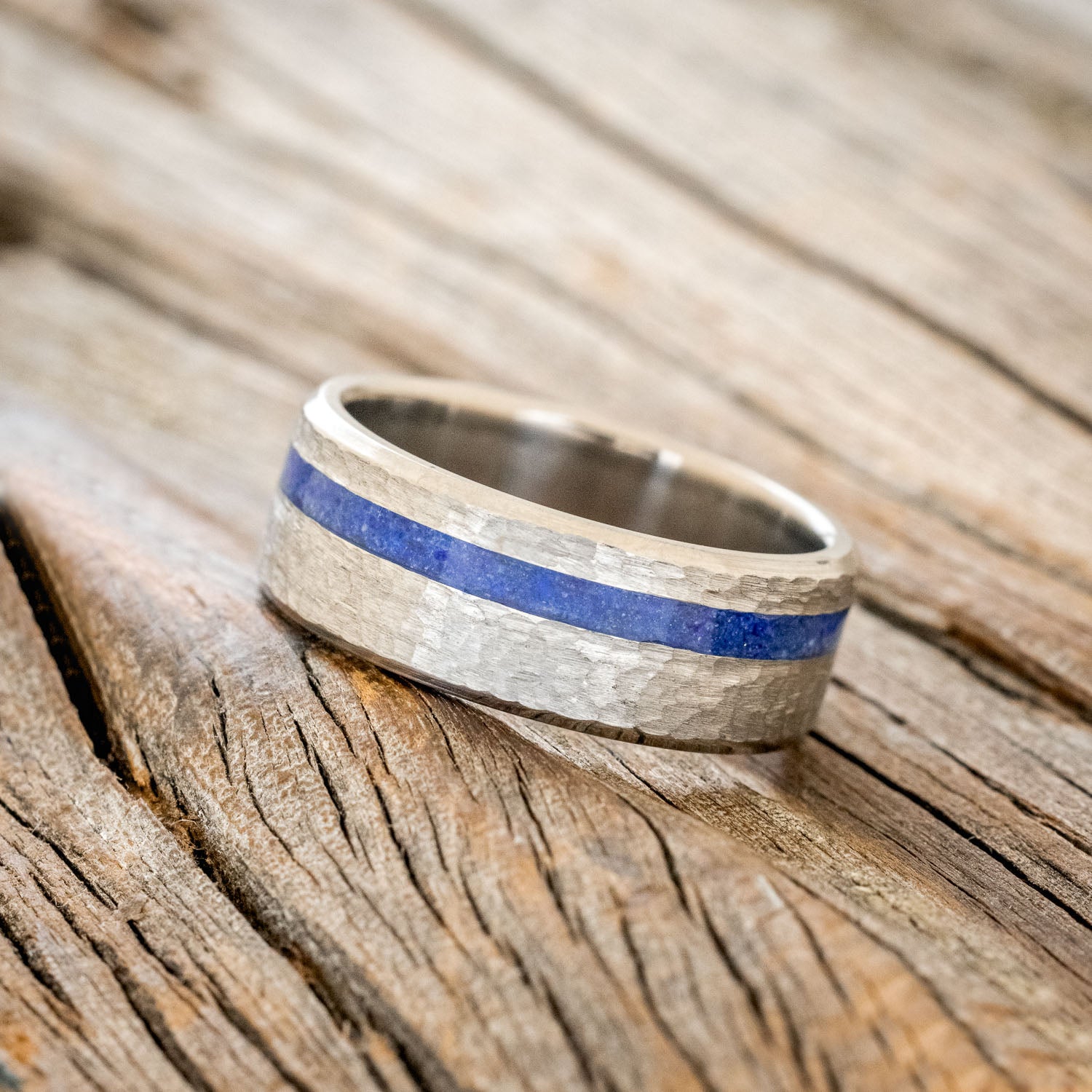 "VERTIGO" - HAMMERED LAPIS LAZULI WEDDING BAND-2