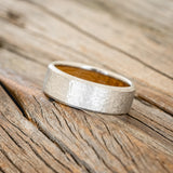 WHISKEY BARREL LINED WEDDING BAND WITH HAMMERED FINISH - TITANIUM - SIZE 8-Staghead Designs