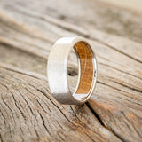 WHISKEY BARREL OAK LINED WEDDING BAND WITH HAMMERED FINISH - READY TO SHIP