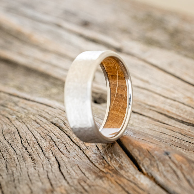 WHISKEY BARREL LINED WEDDING BAND WITH HAMMERED FINISH - TITANIUM - SIZE 8-Staghead Designs