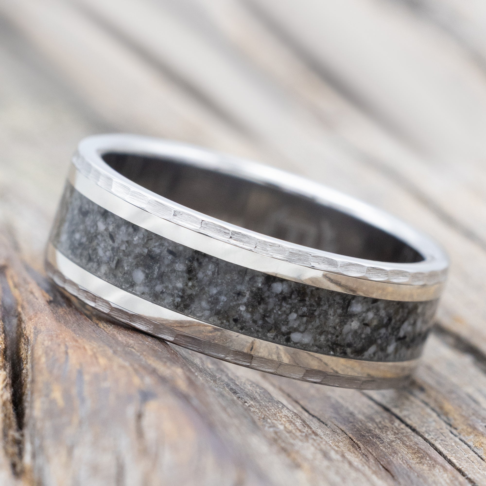 "HOLLIS" - MOONSTONE & 14K GOLD INLAYS WEDDING RING-Staghead Designs