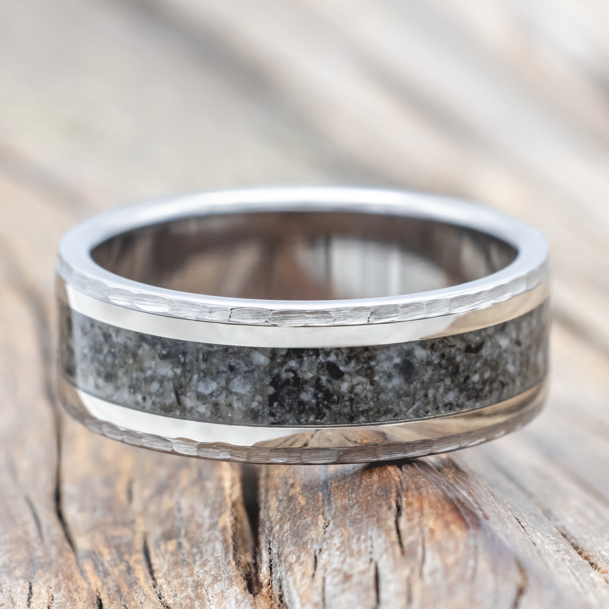 "HOLLIS" - MOONSTONE & 14K GOLD INLAYS WEDDING RING-Staghead Designs