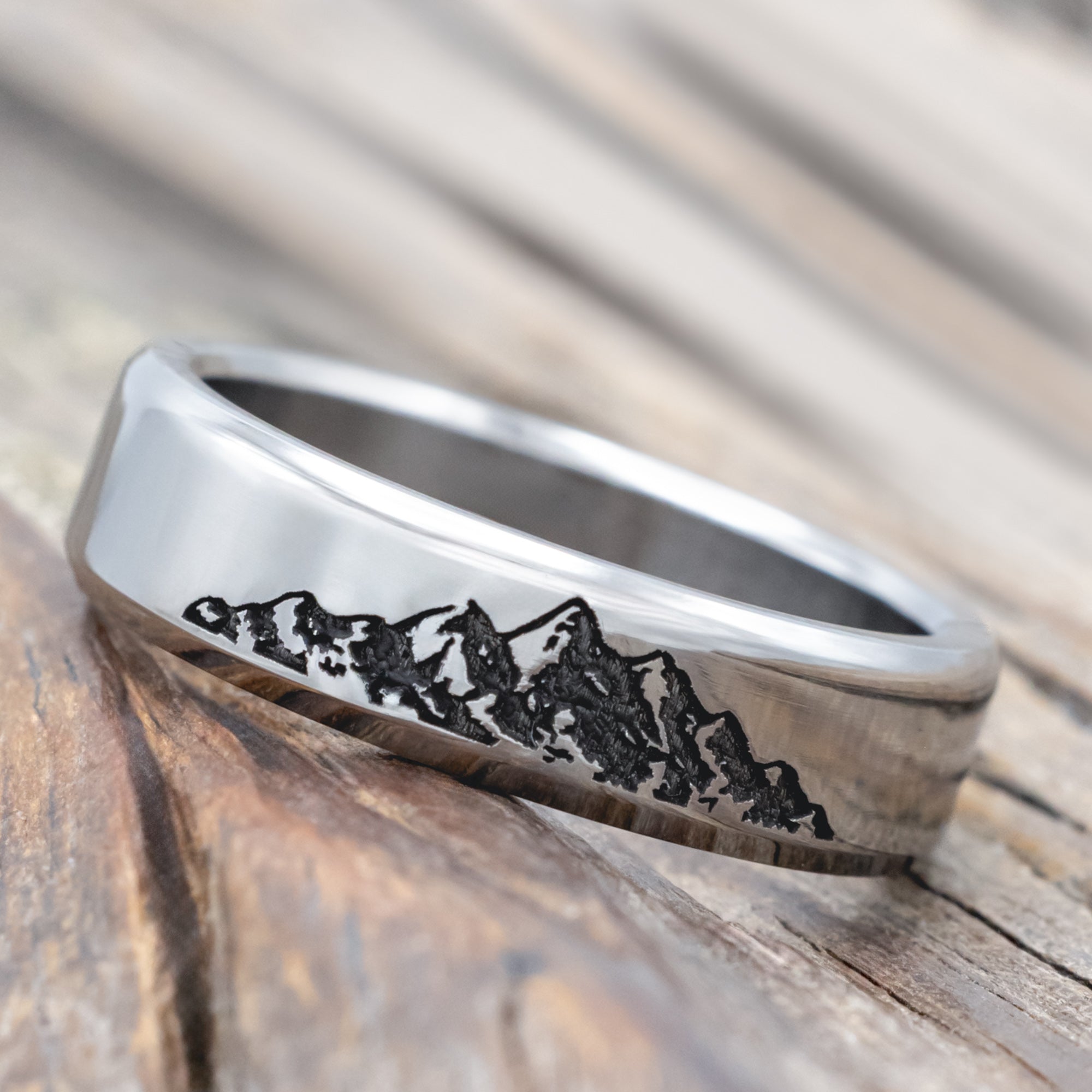"Horizon" - Mountain Engraved Wedding Band-Staghead Designs