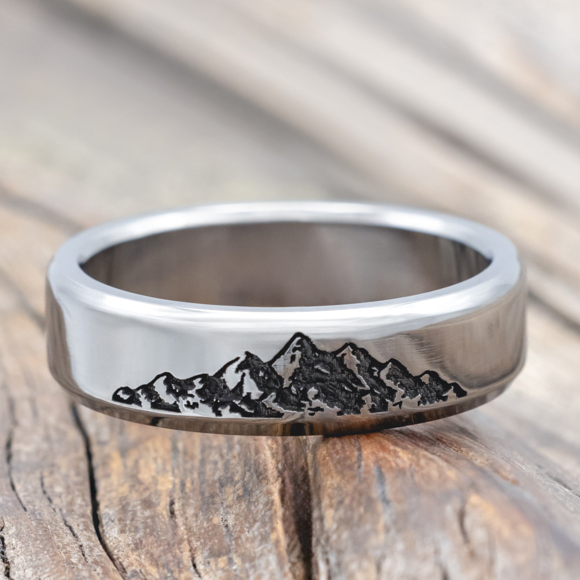 "Horizon" - Mountain Engraved Wedding Band-Staghead Designs