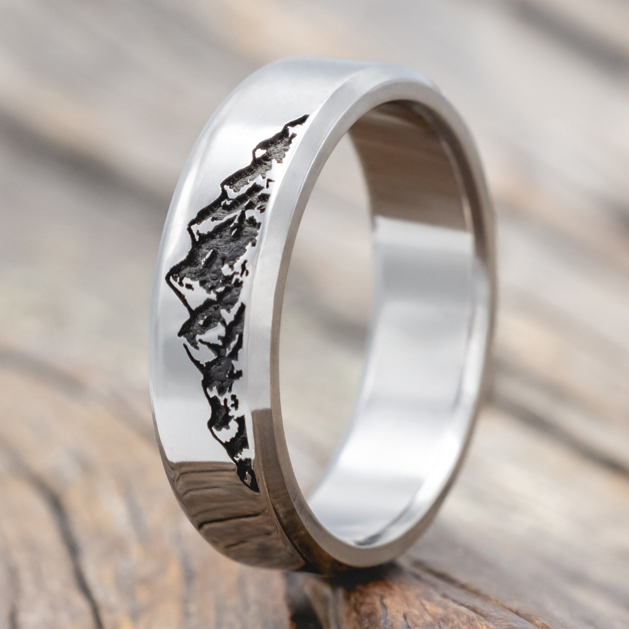 "Horizon" - Mountain Engraved Wedding Band-Staghead Designs