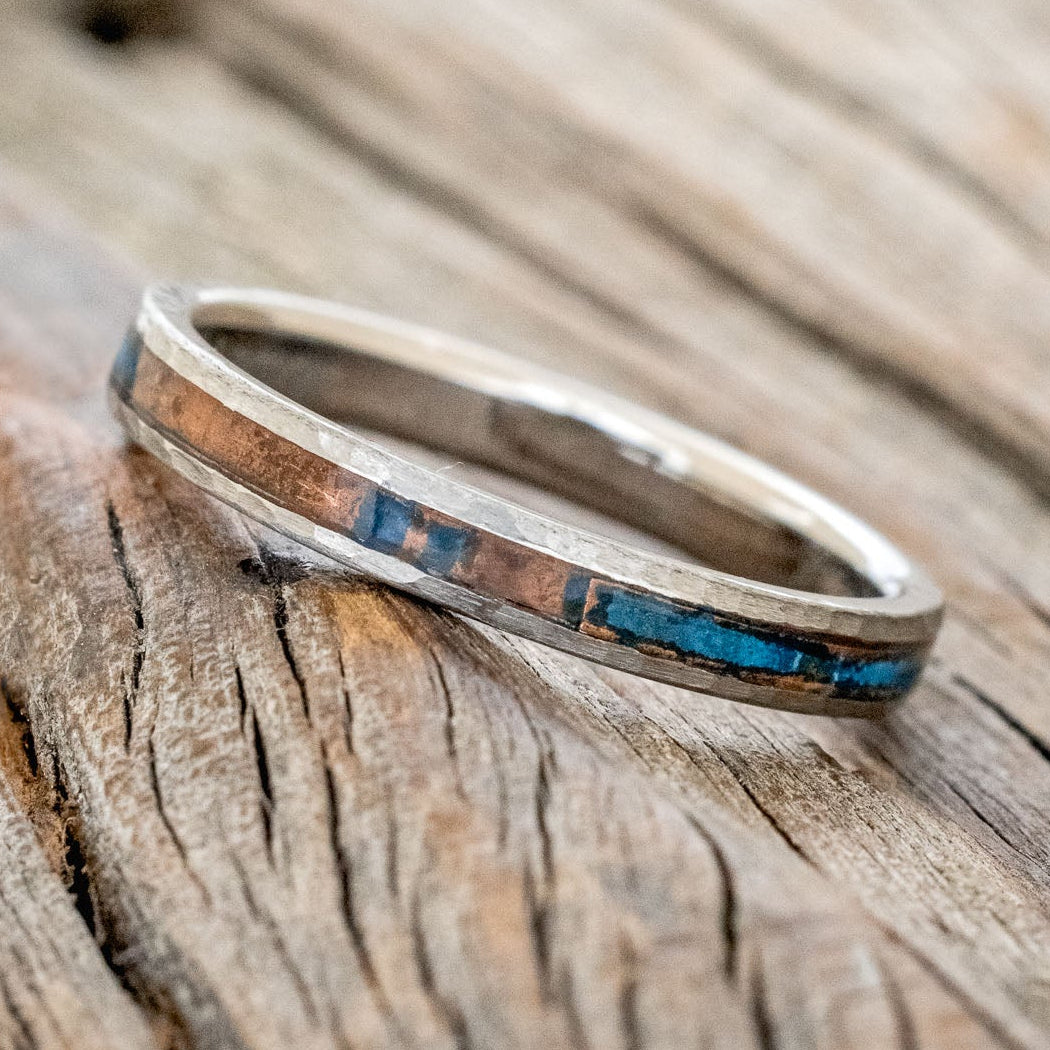 "ETERNA"- PATINA COPPER STACKING WEDDING BAND WITH A HAMMERED FINISH-2
