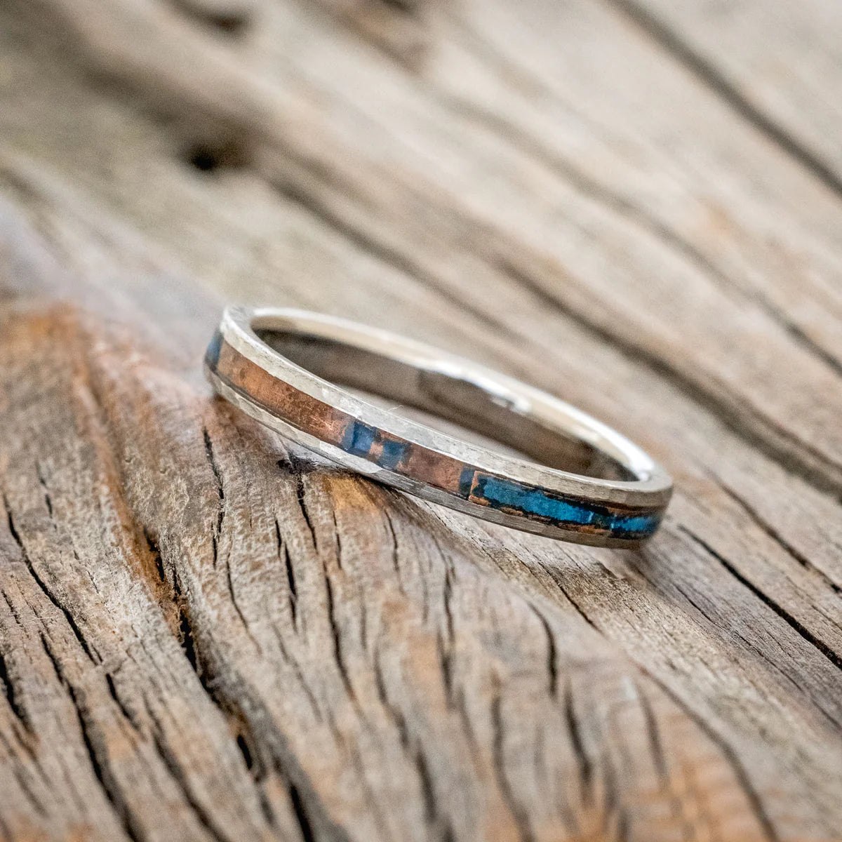 "Eterna" - Patina Copper Stacking Band With A Hammered Finish - Titanium (4mm) - Size 6