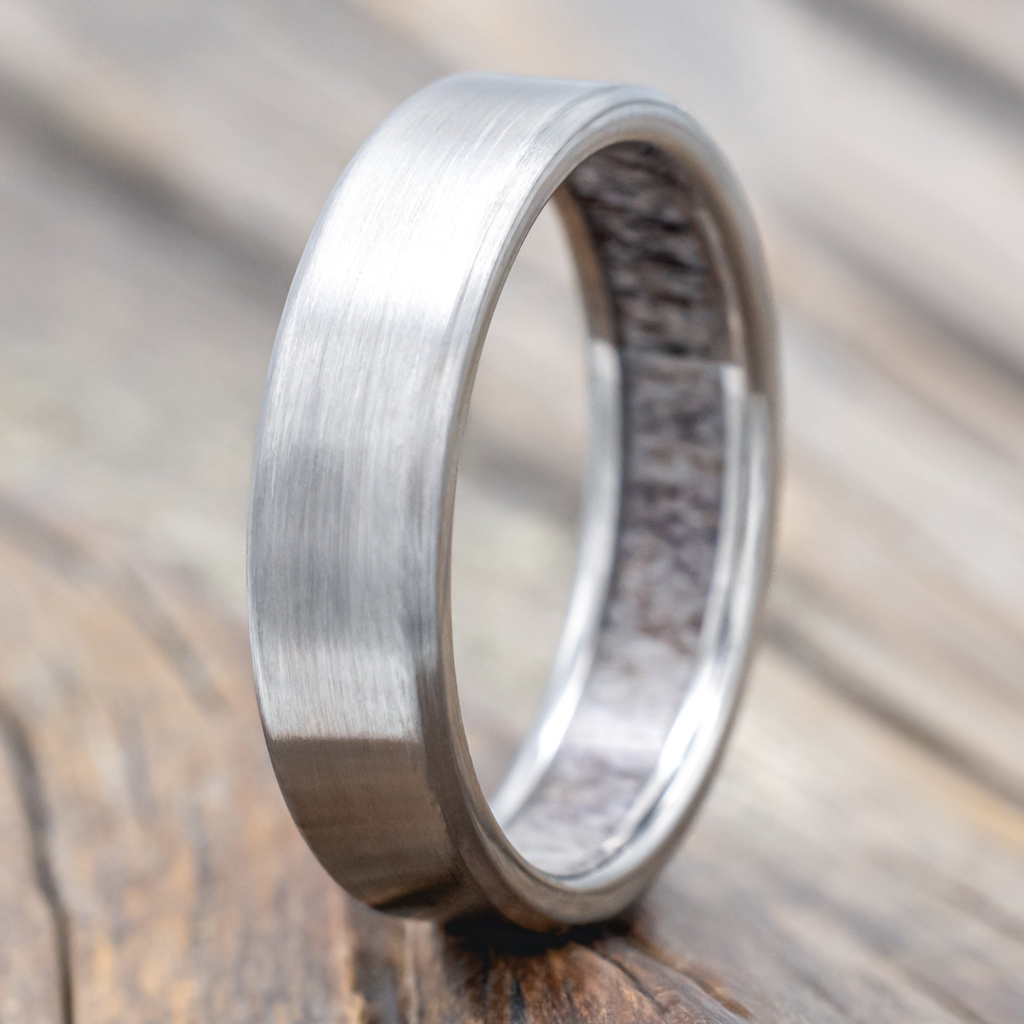 "Hyperion" - Antler Lined Wedding Band With Custom Finish-Staghead Designs