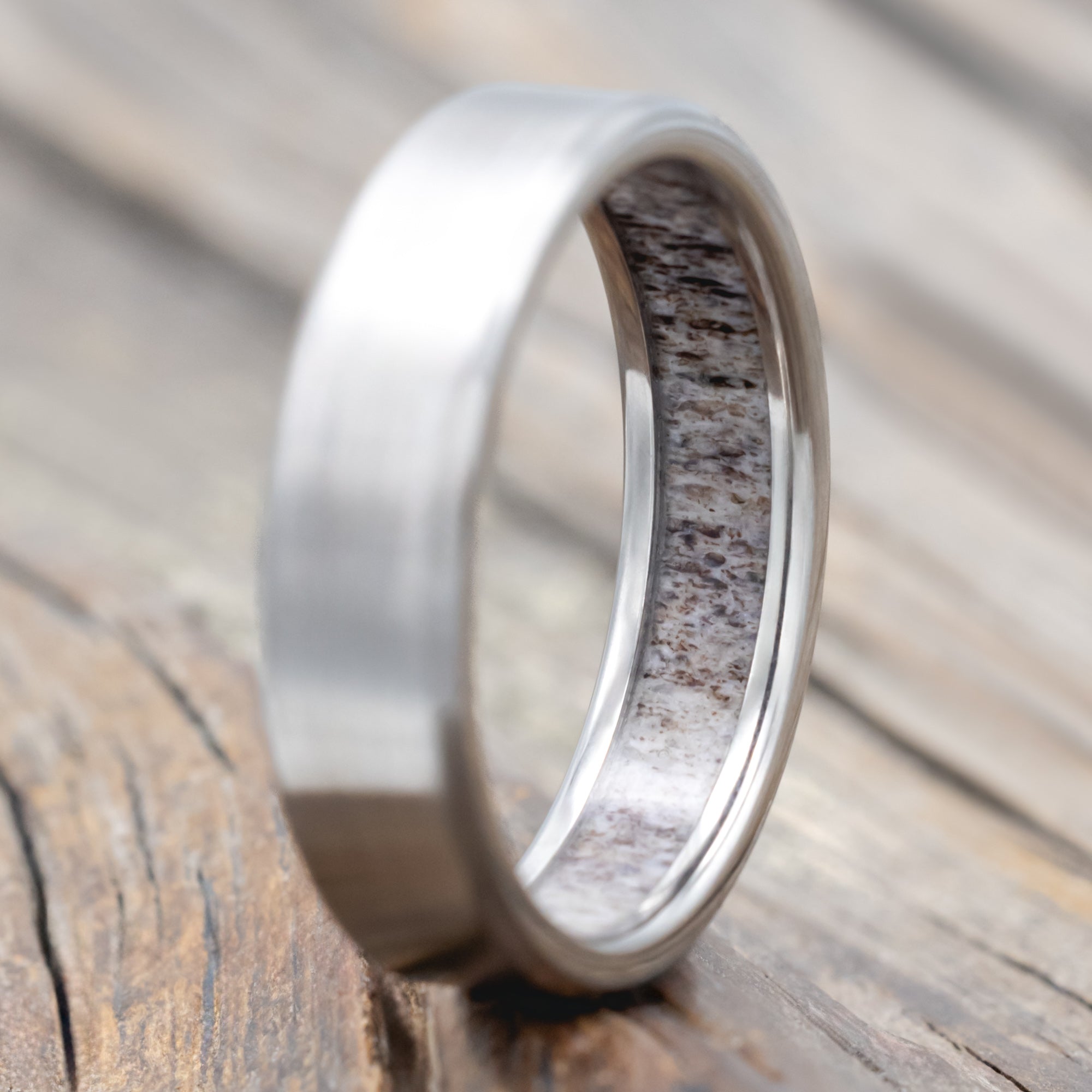 "Hyperion" - Antler Lined Wedding Band With Custom Finish-Staghead Designs