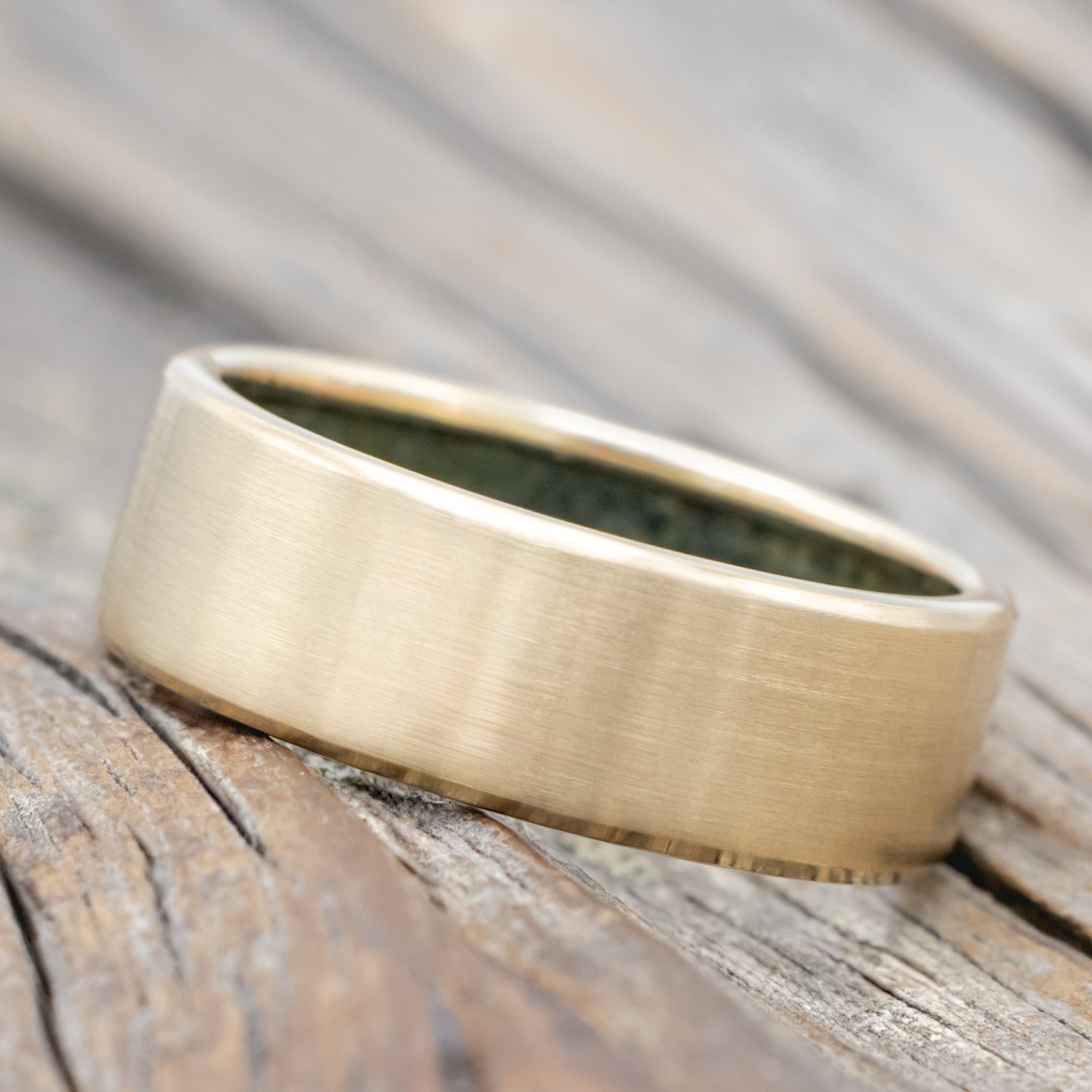 "Hyperion" - Crushed Moss Agate Lined Wedding Band With Custom Finish-Staghead Designs
