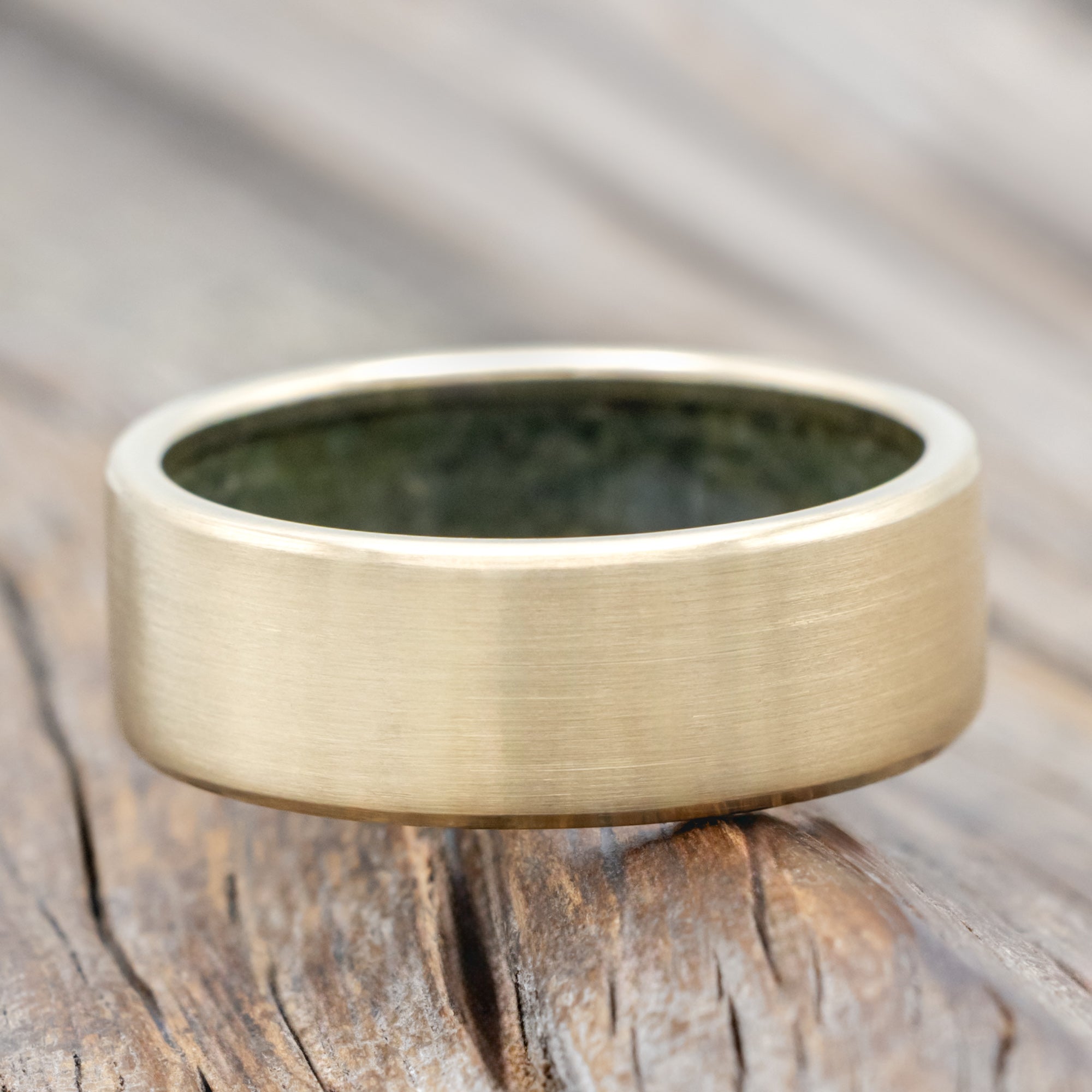 "Hyperion" - Crushed Moss Agate Lined Wedding Band With Custom Finish-Staghead Designs