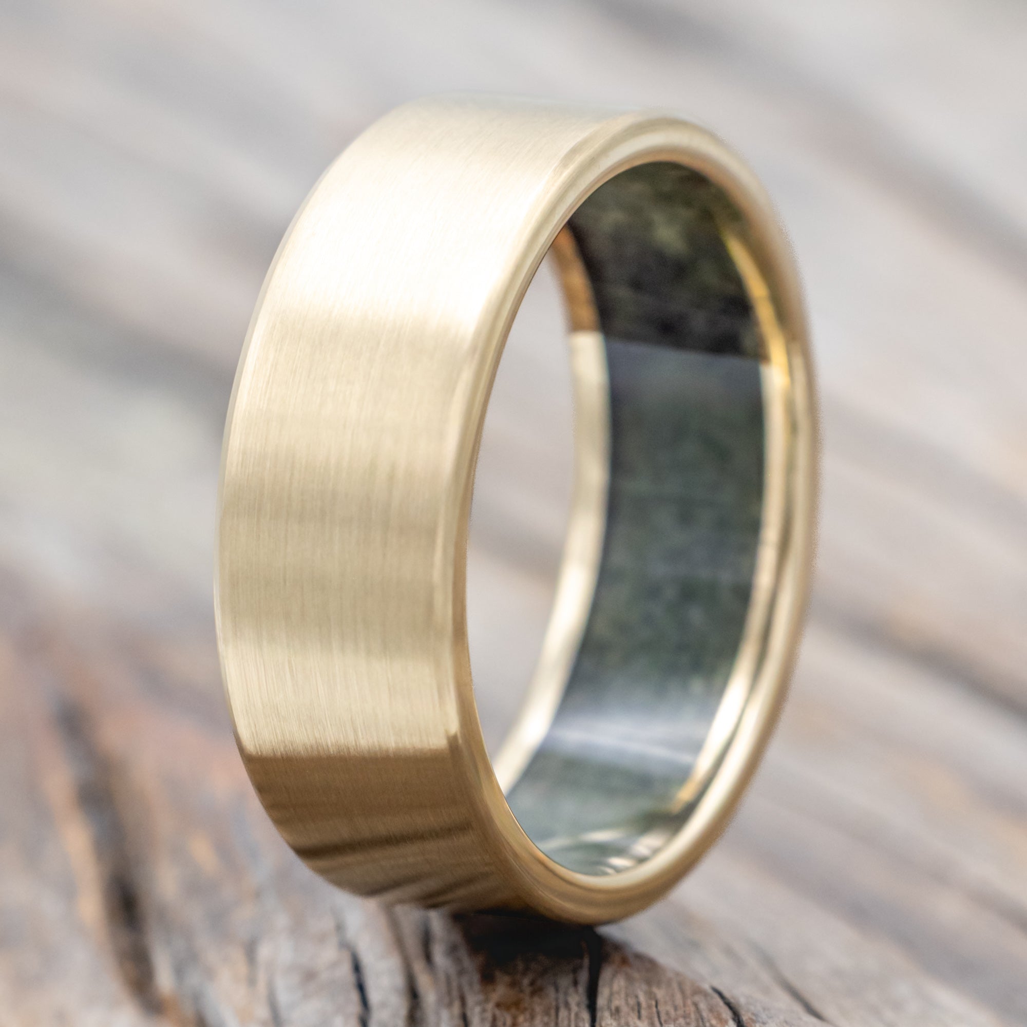 "Hyperion" - Crushed Moss Agate Lined Wedding Band With Custom Finish-Staghead Designs