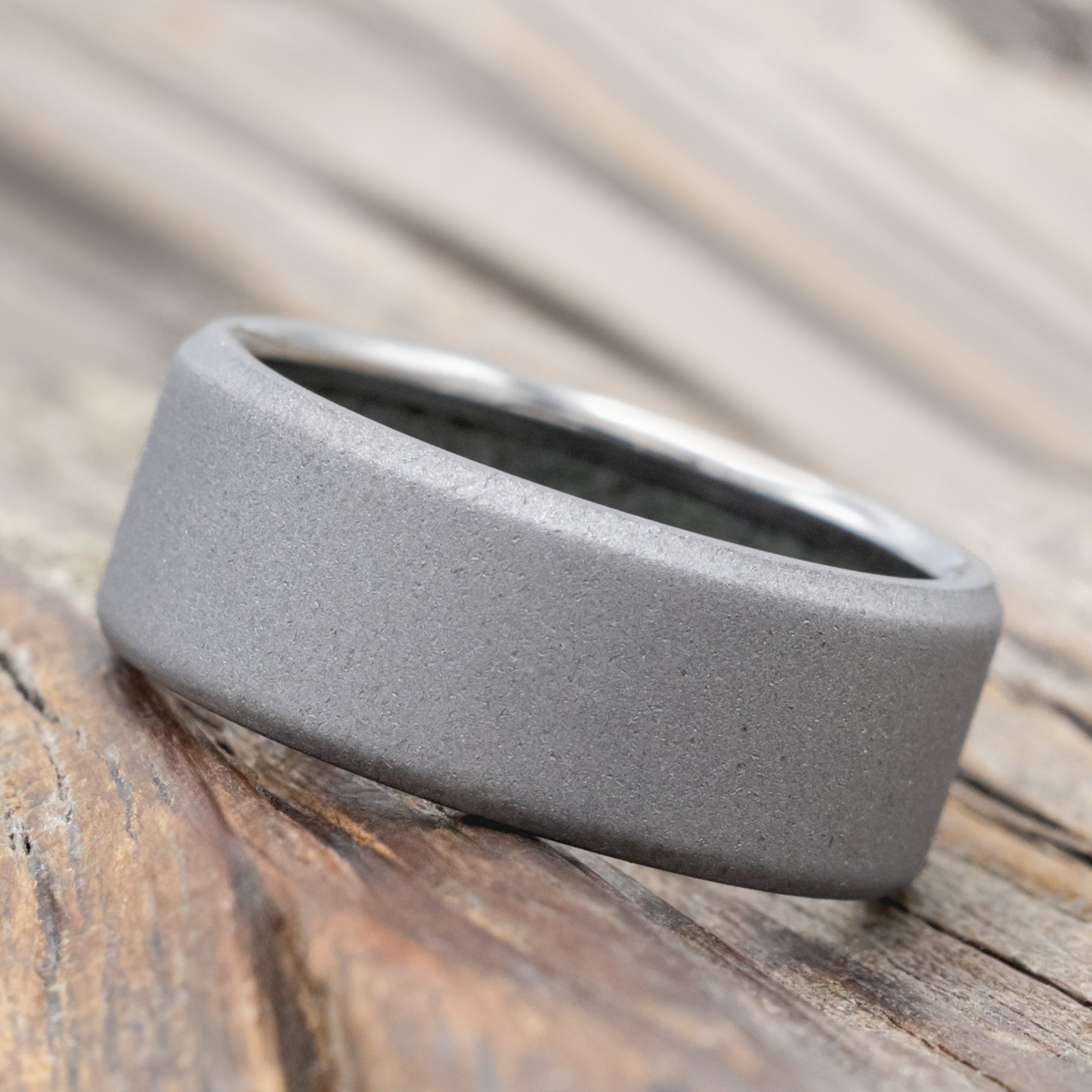 "Hyperion" - Crushed Moss Agate Lined Wedding Band With Custom Finish-Staghead Designs