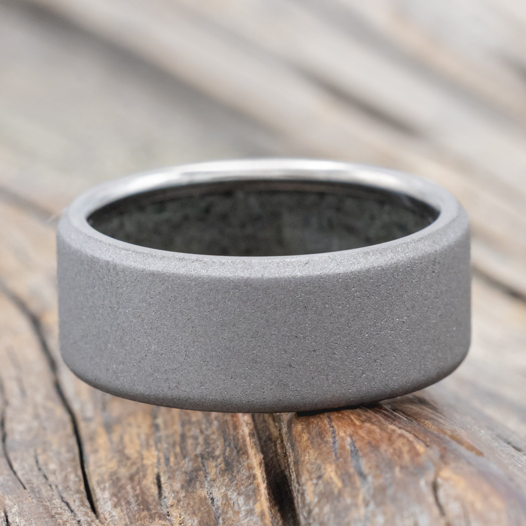 "Hyperion" - Crushed Moss Agate Lined Wedding Band With Custom Finish-Staghead Designs