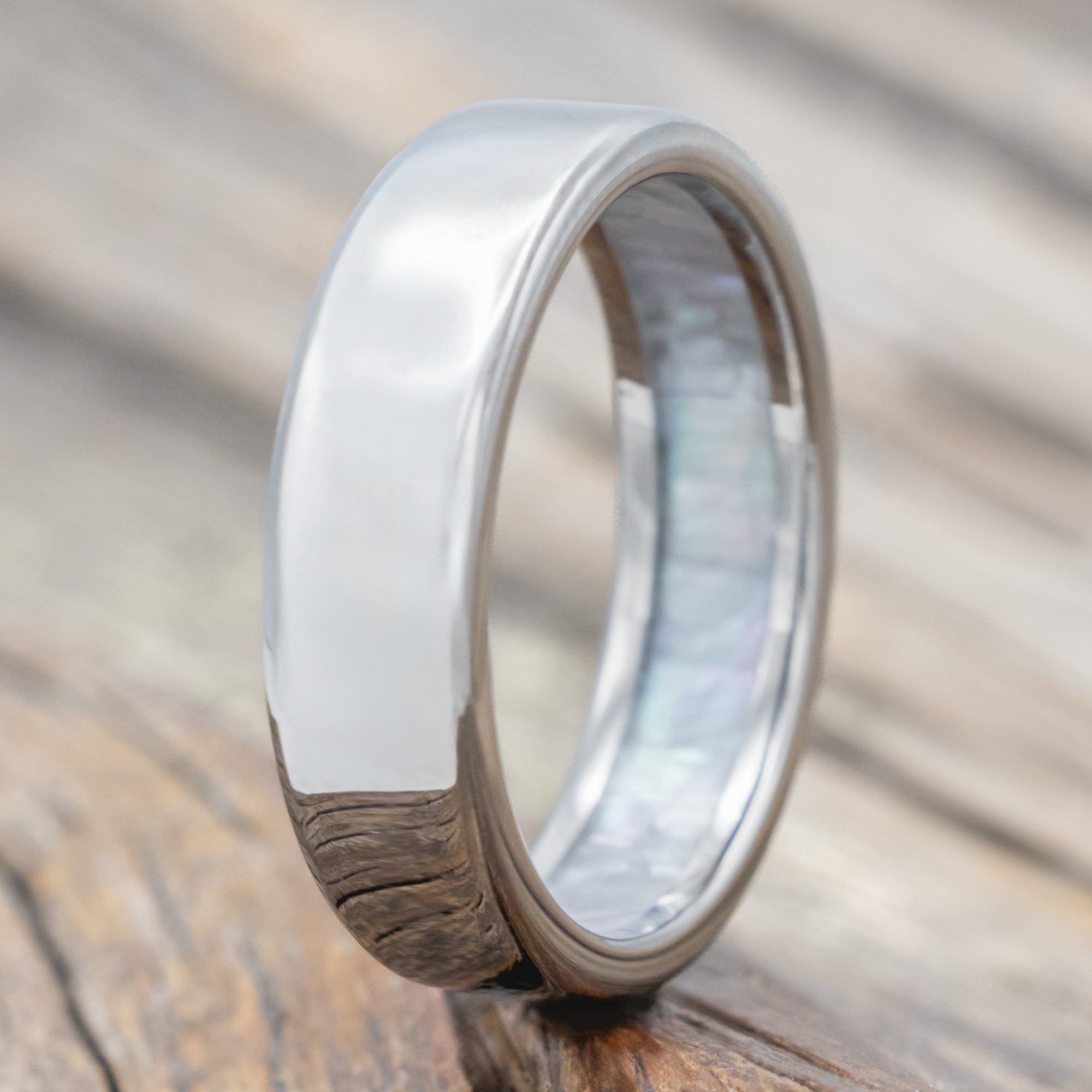 "Hyperion" - Mother Of Pearl Lined Wedding Ring-Staghead Designs