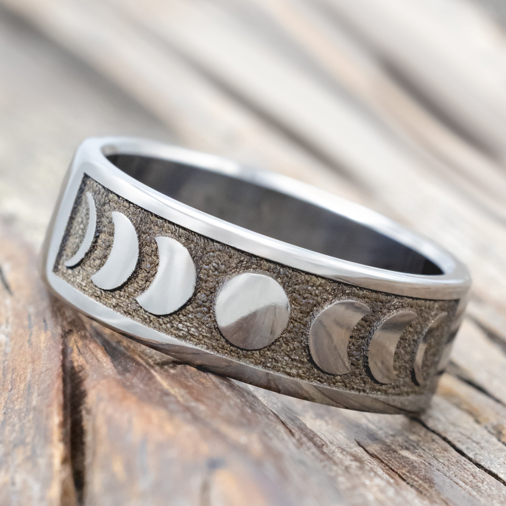 "LUCIAN" - CUSTOM ENGRAVED MOON PHASE WEDDING RING-Staghead Designs