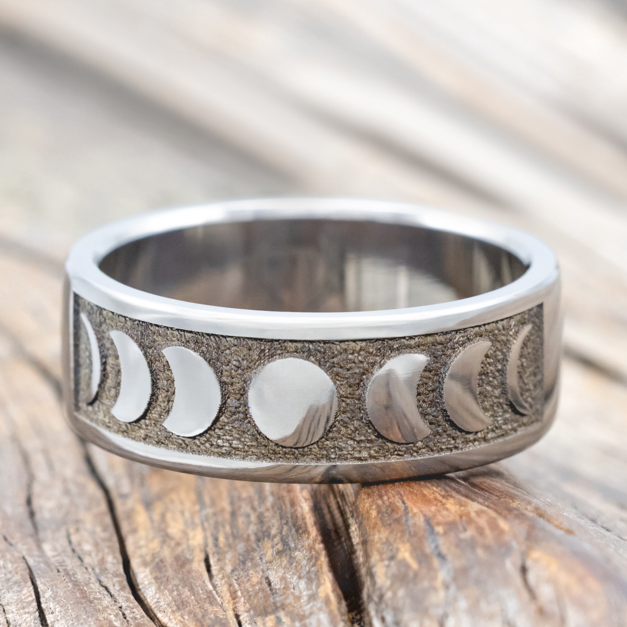 "LUCIAN" - CUSTOM ENGRAVED MOON PHASE WEDDING RING-Staghead Designs