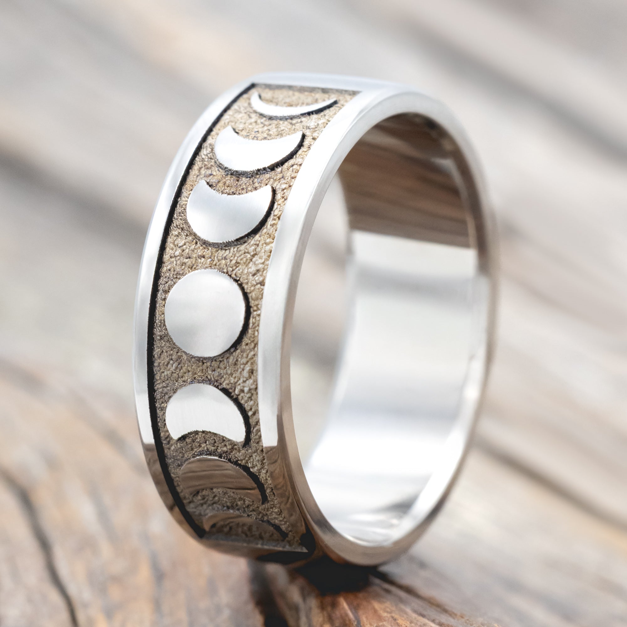 "LUCIAN" - CUSTOM ENGRAVED MOON PHASE WEDDING RING-Staghead Designs