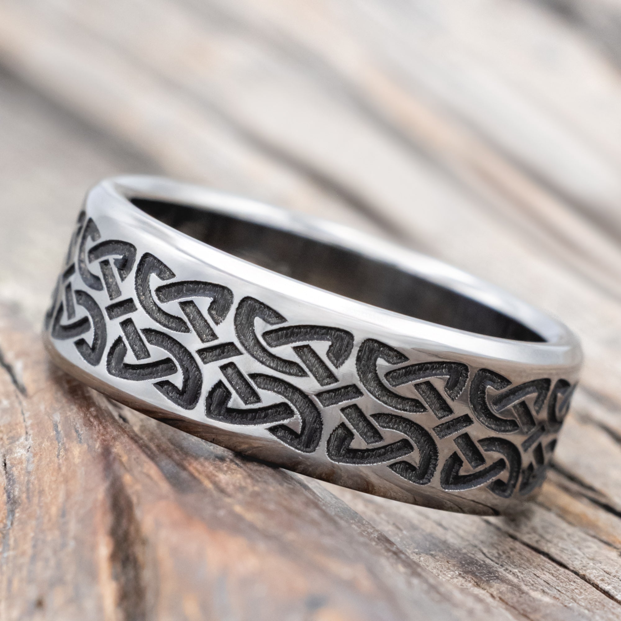 CELTIC LOVE KNOT ENGRAVED WEDDING BAND-Staghead Designs