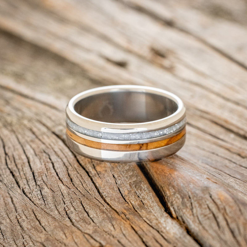 "COSMO" - MATCHING SET OF BETHLEHEM OLIVE WOOD & DIAMOND DUST WEDDING BANDS-4