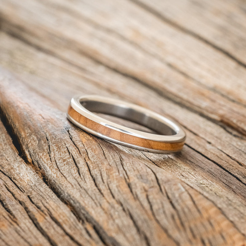 "COSMO" - MATCHING SET OF BETHLEHEM OLIVE WOOD & DIAMOND DUST WEDDING BANDS-6