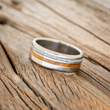 "COSMO" - MATCHING SET OF BETHLEHEM OLIVE WOOD & DIAMOND DUST WEDDING BANDS-3