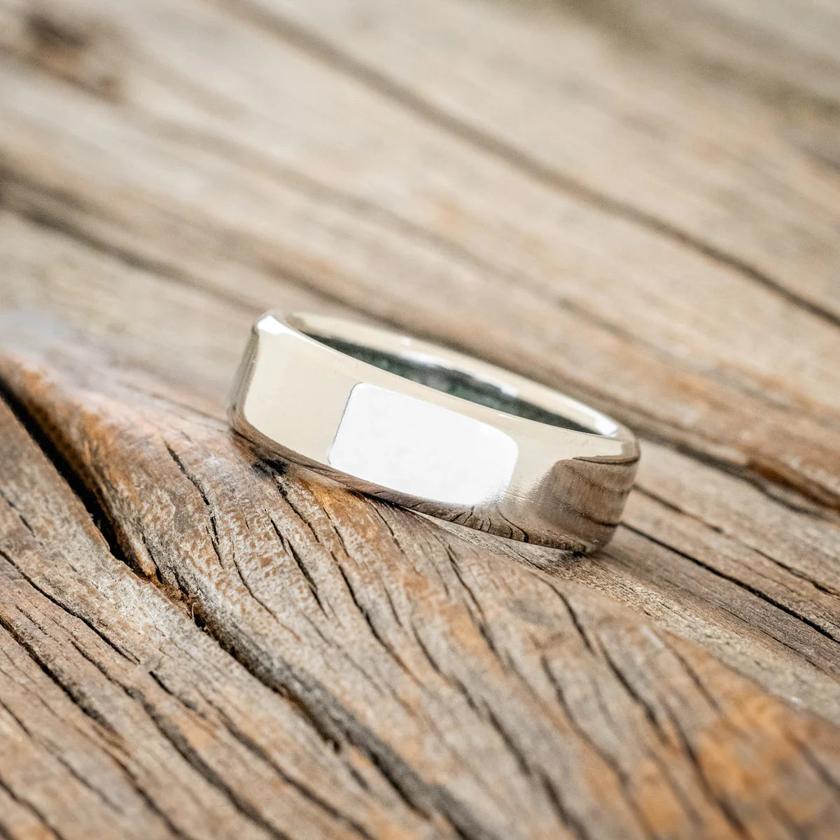 "Hyperion" - Crushed Moss Agate Lined Wedding Band - Titanium 6MM - Size 6 1/2