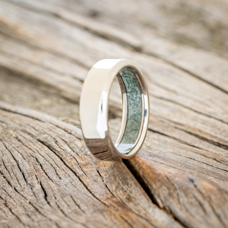 6mm Crushed Moss Agate Lined Wedding Band | Staghead Designs