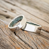 MATCHING SET OF CRUSHED MOSS AGATE LINED WEDDING BANDS